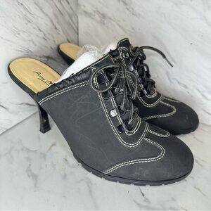 Anne Michelle Heeled Mule Boots - Lace-Up Closure - Black - Size 7.5